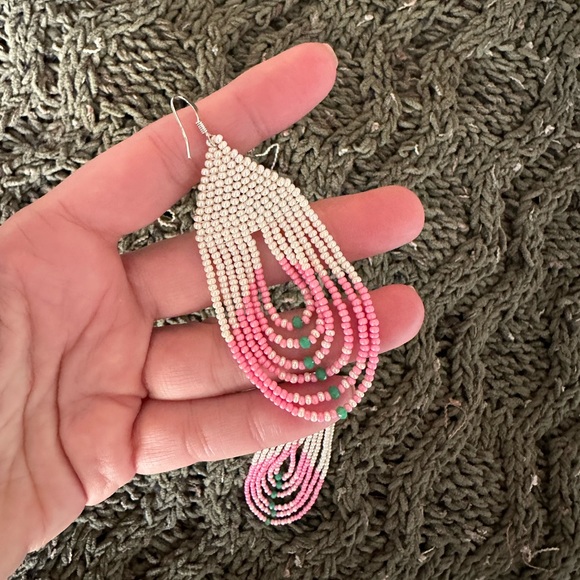 Boho Beaded Earrings pink, white and green - Picture 5 of 5
